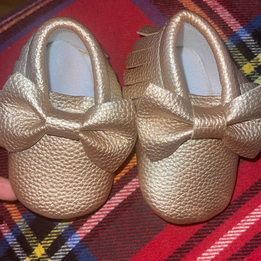 Rose Gold Red Bottom Baby Moccasins